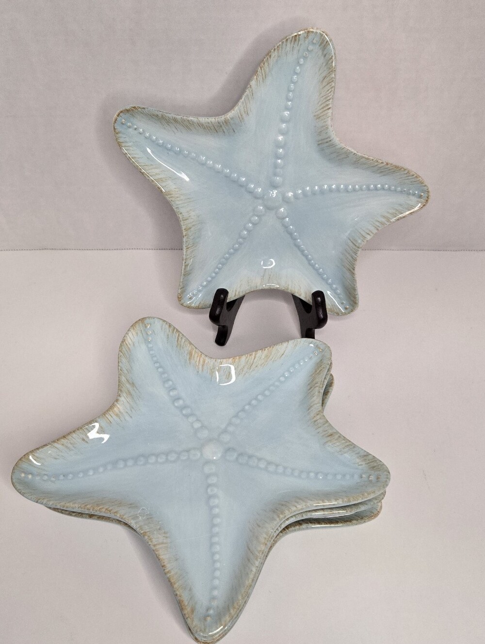 Blue Sky 2007 Seashell Collection 8" Starfish Appetizer Plates, Set Of 4